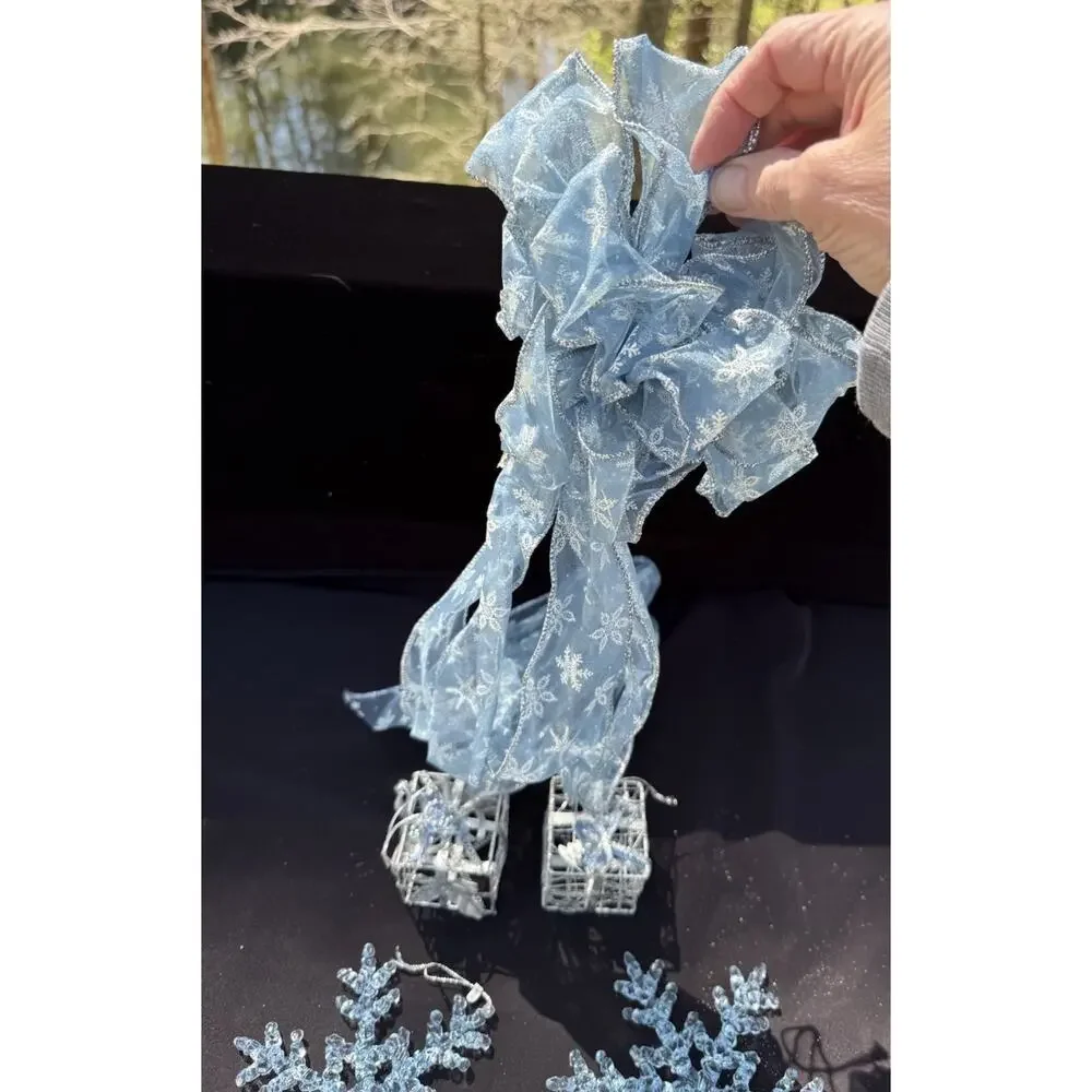 Beautiful Ice Blue Christmas Ornament Lot Snowflakes Bows & More! S1